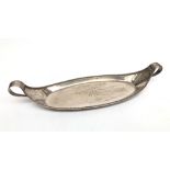 A Georgian silver snuffer tray of elliptical form with beaded border and fluted handles,