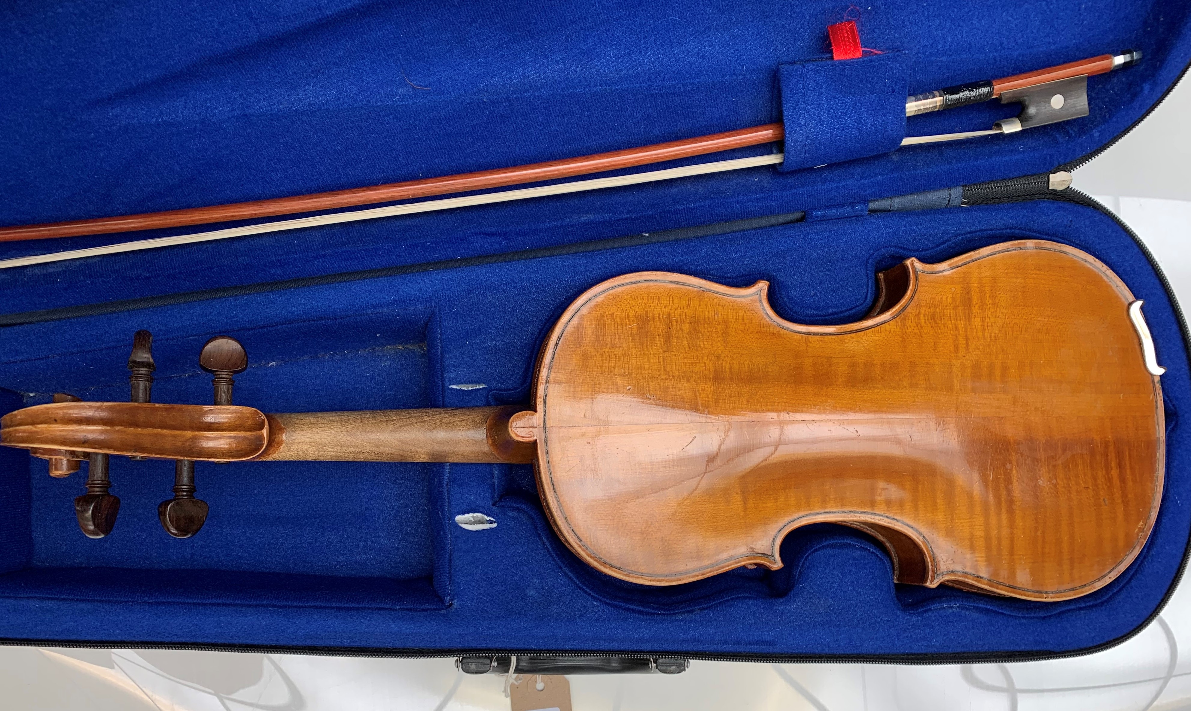 A 3/4 size violin, Stradivarius copy, with figured two-piece back, length of back 33. - Image 3 of 7