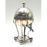 A Regency style spherical silver plated tea urn, with lion mask handles and paw feet,