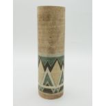A tall Troika cylindrical vase decorated with a geometric band by Louise Jinks, height 37cm,