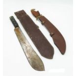 A machete, the steel blade stamped JJB 1943, with leather scabbard, length of blade 37cm,