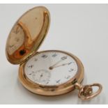 A 14ct gold full hunter cased keyless pocket watch with IWC case the movement numbered 337735 in