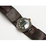 A silver cased trench type wristwatch with the black dial signed Jas. Pascoe.