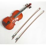 A Stentor 3/4 sized violin, Student I, length of back 33cm, cased, together with two bows.