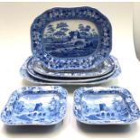 A Spode blue and white Tower pattern meat plate, 19th century, width 42cm,