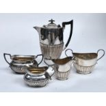 Five pieces of EPBM half fluted Georgian style oval section sugar bowl and matching milk jug,