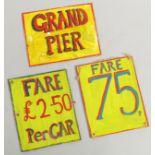 Two fairground fare prices and one other sign, each 26 x 20cm.