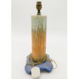 A Ruskin pottery table lamp, with crystalline blue, green and orange glazes,