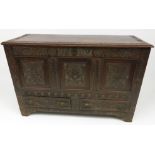 A George III oak mule chest, inscribed '1609',