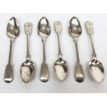 A set of six silver fiddle pattern teaspoons each engraved with a script M, by Robert Wallis,