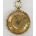 An 18ct gold Victorian key wind pocket watch with engraved gold open face, the movement signed W.