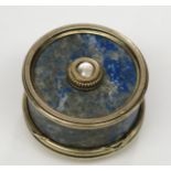 A fine continental silver gilt and lapis lazuli cylindrical bell push on turned silver gilt legs