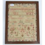 A George IV woolwork sampler, by Mary Cruddal, 1822, worked with a verse,