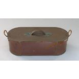 A copper fish kettle, late 19th century, of twin handled rectangular form with rounded ends,