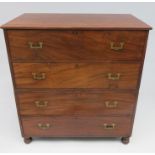A 19th century mahogany two-section campaign secretaire chest with inset brass handles, width 104.