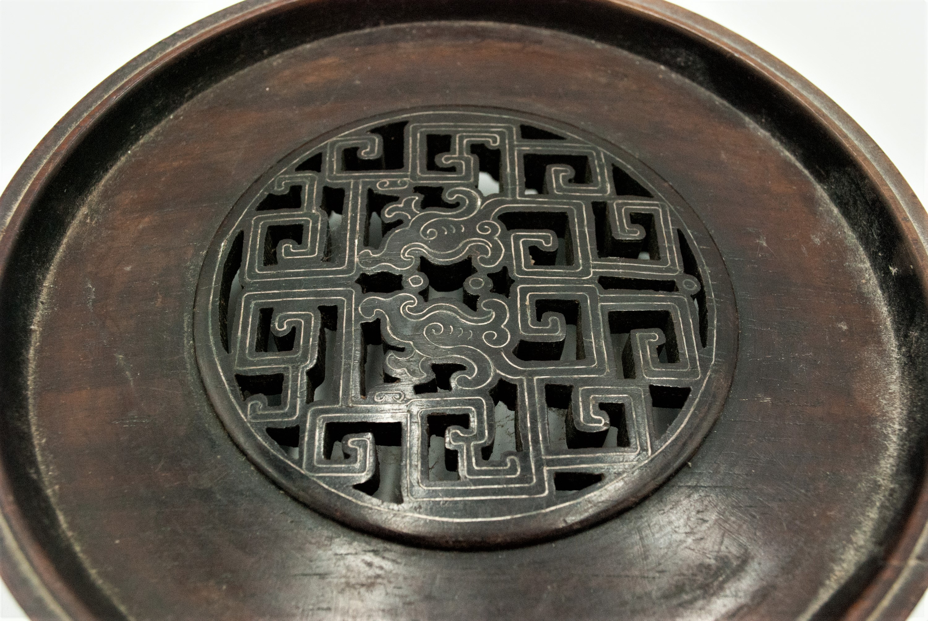 A Chinese carved hardwood vase stand, with silver wired inlay, height 7cm, - Image 8 of 28