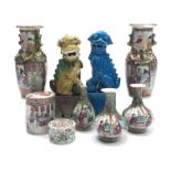 Seven items of Chinese canton porcelain, 19th century, to include a pair of vases, height 21cm,
