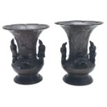 Two similar Japanese bronze vases, early 20th century,