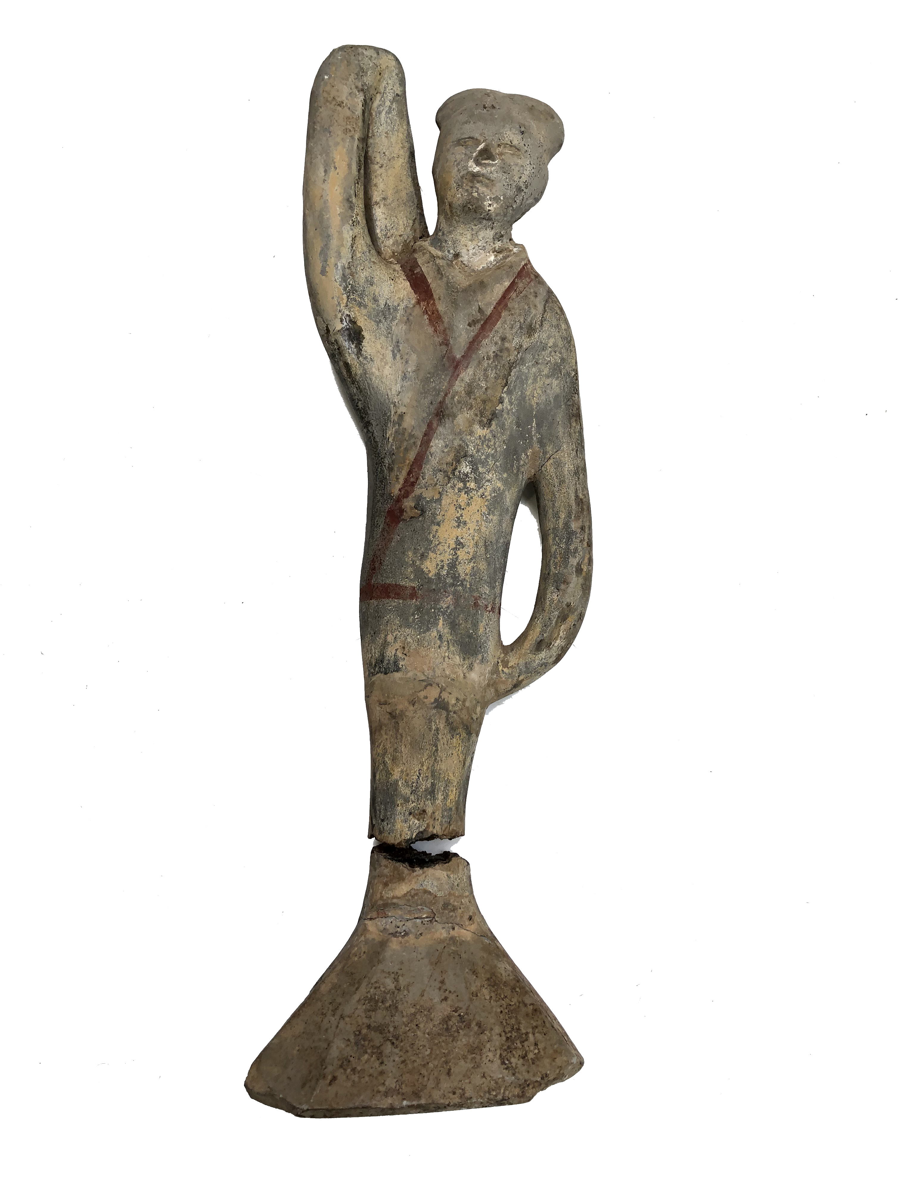 A ceremonial female attendant pottery tomb figure, Han dynasty, height 38.5cm.