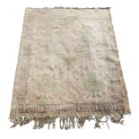 A Panderma silk rug, the olive green field with five trees and stylised flowering plants,