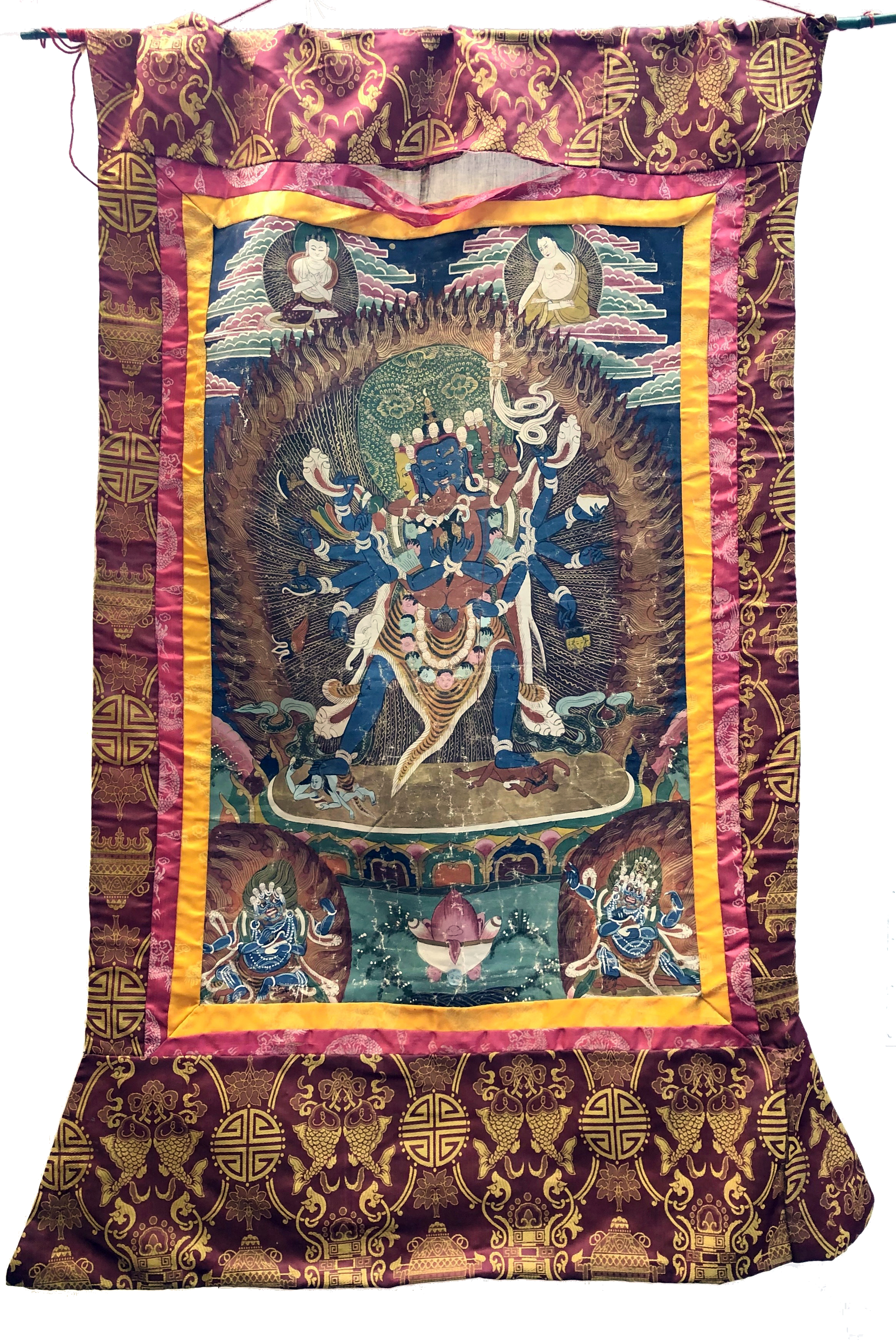 A Tibetan painted thangka of the Hevajra, 119 x 88cm.