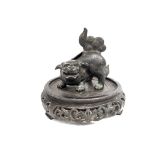 A Chinese bronze incense burner in the form of a fo dog, 19th century, height 6cm,