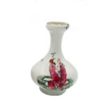 A Chinese famille rose porcelain vase, 19th century, with a seated male figure and calligraphy,