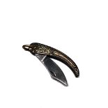 An Islamic gold and silver inlaid iron penknife, with steel blade, closed length 4.5cm.