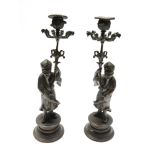 A pair of Chinese bronze candlesticks, late 19th century,