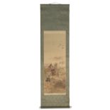 A Japanese watercolour scroll depicting Samurai Warriors hunting ducks, circa 1900,