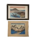 A Japanese woodblock print, Ando Hiroshige, 1797-1858, Tokaido and another later Hiroshige, 16 x 22.