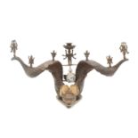 An Anglo-Indian ram's horn desk stand,