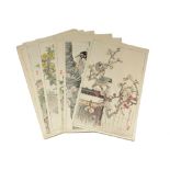 Twenty four Japanese woodblock prints, by Kono Bairrei, (1844-1895) Bairei Kacho Gafu.