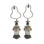 A pair of Chinese Canton porcelain lamp vases, late 19th century,