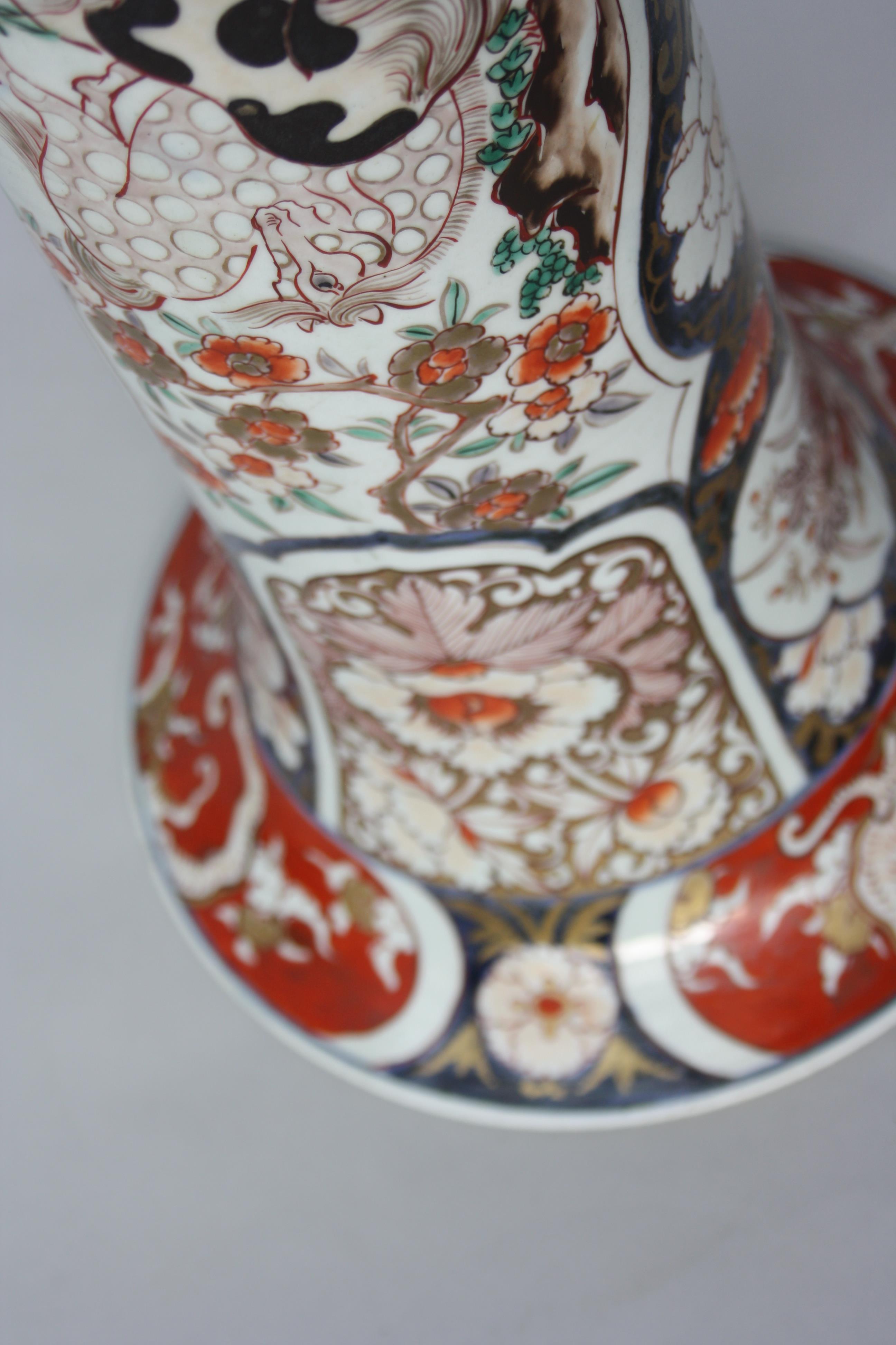 A large Chinese Imari cylindrical vase, 18th century, with flared rim, - Image 7 of 23