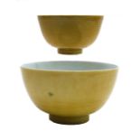 A Chinese yellow ground porcelain bowl, Qianlong mark, height 7.8cm, diameter 13.