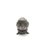 A silver ovoid pounce pot, by P Orr and Sons, Madras, height 8cm, 136g.