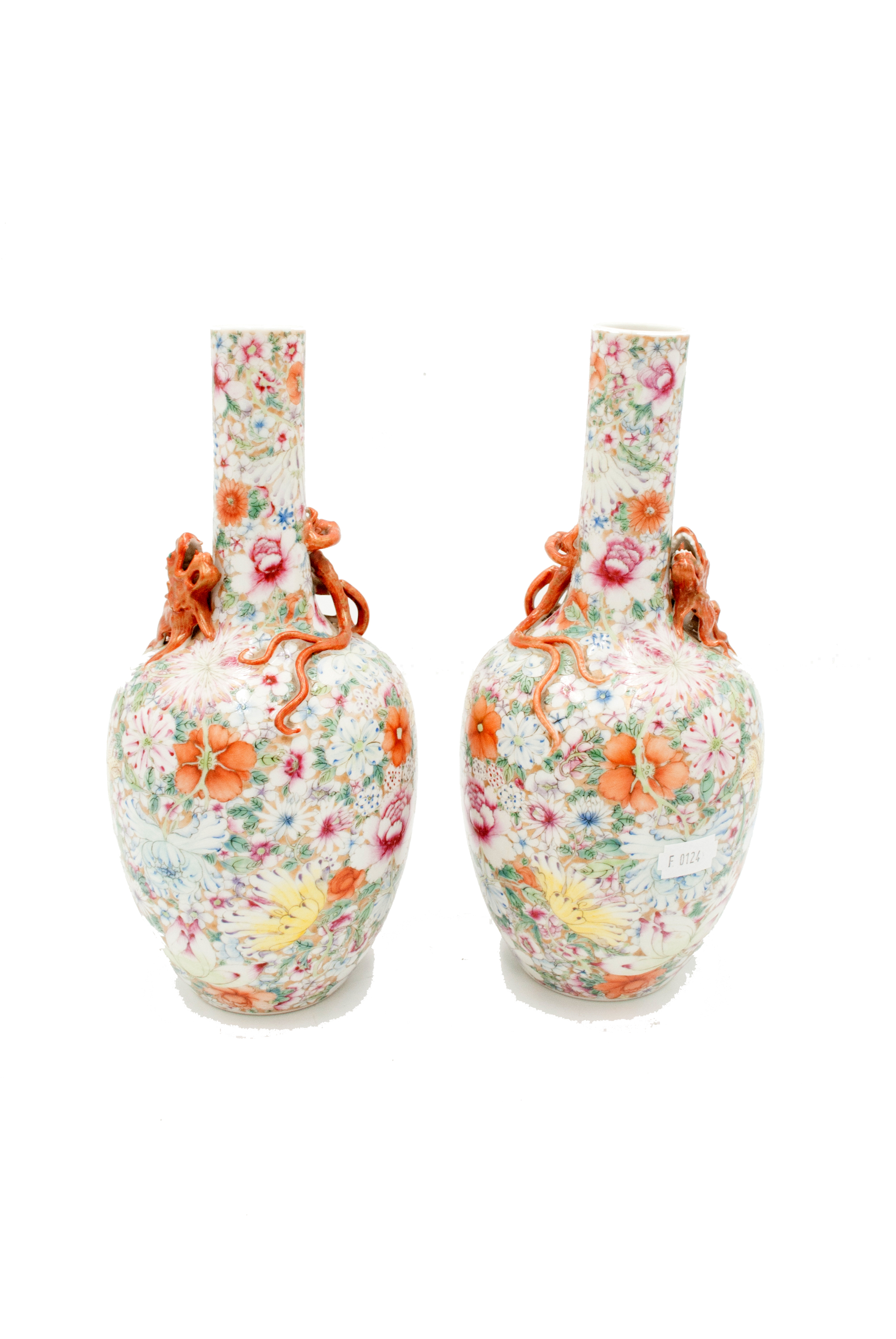 A pair of Chinese millefleurs porcelain bottle vases, 19th century,