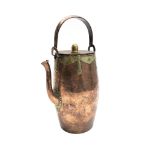 A Tibetan copper and brass water jug, 19th century, the body decorated with a peach tree,