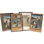 Four various Japanese woodcut prints, largest 34 x 23cm.