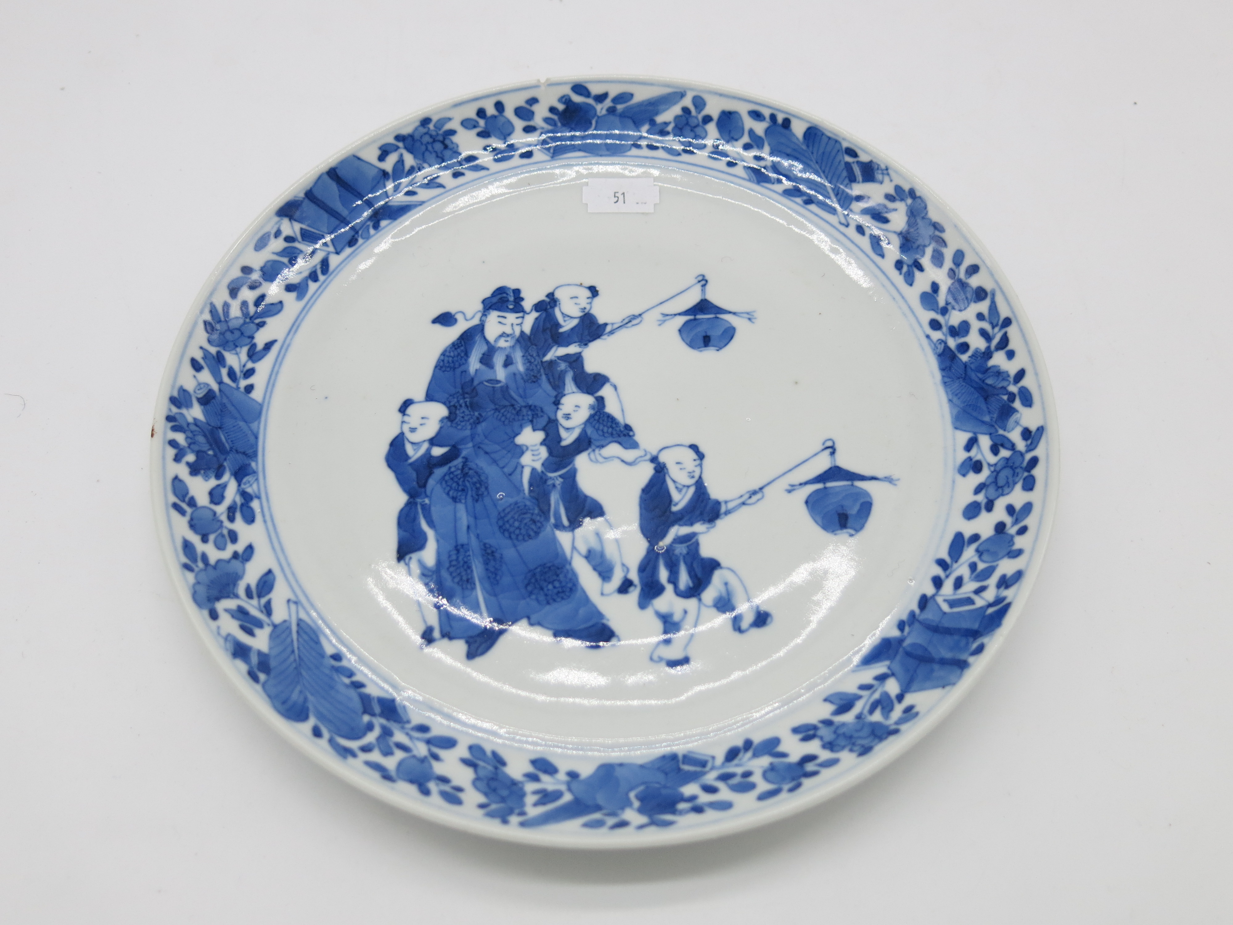 A Chinese blue and white porcelain dish, 19th century, decorated with boys holding lanterns, - Image 23 of 25