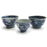 Two Chinese porcelain tea bowls, 18th century, largest diameter 8cm and a Chinese finger bowl,