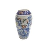 A Japanese porcelain vase, circa 1900, the body with cranes amongst foliage, blue character marks,