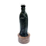 A Japanese bronze figure of Guanyin, circa 1920, cast holding a scroll,