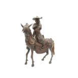 A Chinese bronze figure of an archer on horseback, height 36cm, width 22cm.