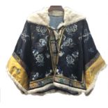 A Chinese silk embroidered winter jacket, late Qing/Republic period, with fur collar,