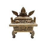 A Sino-Tibetan bronze censer, late Qing, the body cast with dragons, auspicious animals,