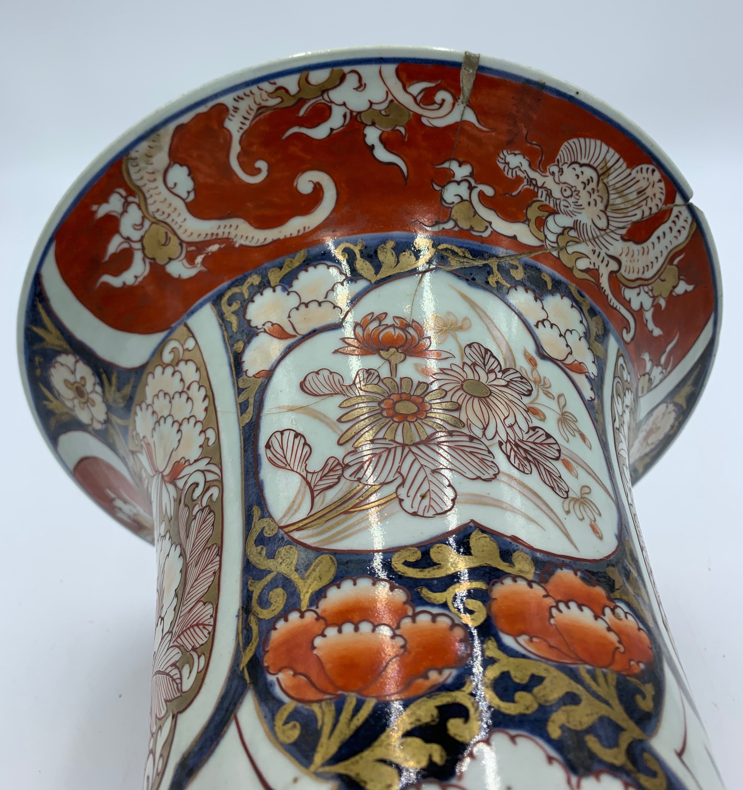 A large Chinese Imari cylindrical vase, 18th century, with flared rim, - Image 11 of 23