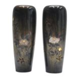 A pair of Japanese inlaid bronze vases, circa 1900-1920,