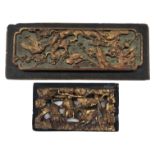 Two Chinese carved giltwood panels, early 20th century, 14.5 26cm and 18.5 x 46cm.